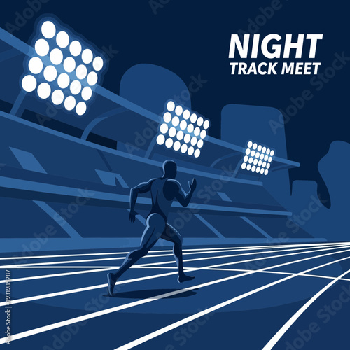Dynamic Illustration of Nighttime Track Meet Depicting Athleticism and Sporting Event