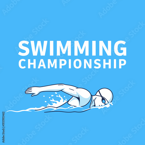 Dynamic Illustration of Swimming Champion Executing Freestyle Stroke in Aquamarine Competition