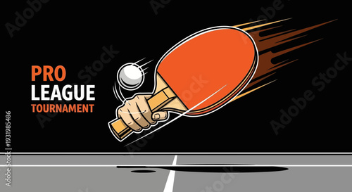 Dynamic Illustration of Table Tennis Action Featuring Pro League Tournament Logo