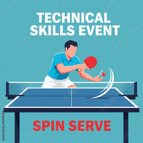 Dynamic Illustration of Technical Skills Event, Featuring a Spin Serve in Competitive Table Tennis