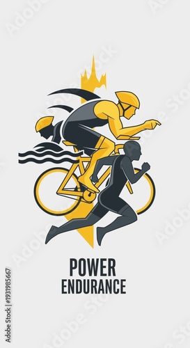 Dynamic Illustration Showcasing Power, Endurance, and Athleticism in a Triathlon Competition