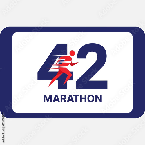Dynamic Marathon Emblem Depicting Runner and Numeric Details with Bold Color Contrast