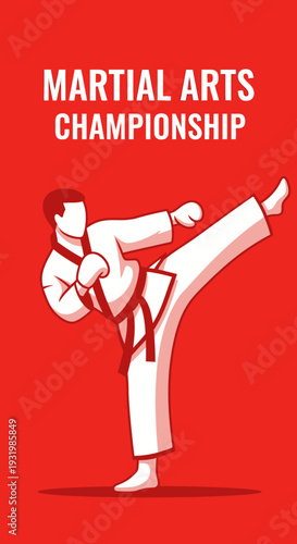 Dynamic Martial Arts Athlete Demonstrating Kicking Technique in Championship Competition