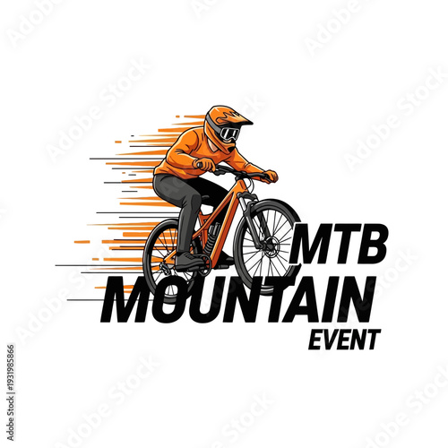 Dynamic Mountain Bike Event Illustration Featuring Biker, Modern Design, Extreme Sports Theme