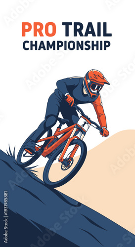 Dynamic Mountain Biker Conquering Challenging Terrain in the Pro Trail Championship Race