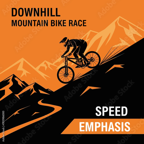 Dynamic Mountain Biking Spectacle: Thrilling Downhill Race with Speed Emphasis and Adventurous Vibe