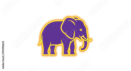 A purple elephant with yellow outline and glow against white background
