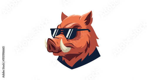 Digital illustration of a boar head wearing sunglasses and a collared shirt