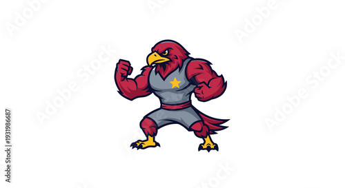 A muscular bird character in athletic stance, wearing a star-emblazoned outfit