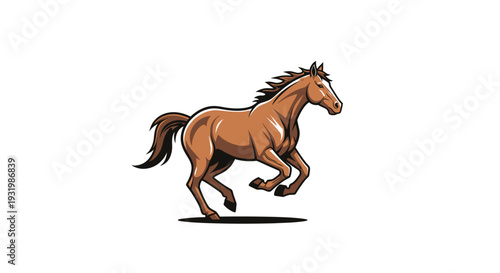A brown horse in full stride, running right. Outlined with shading, shadow below