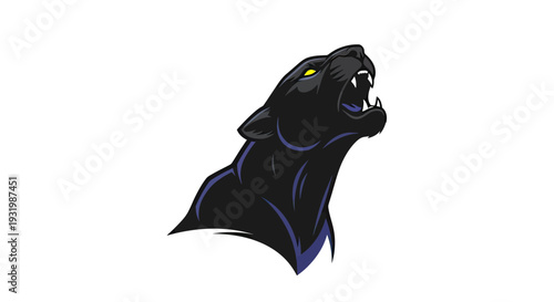 Vector illustration of a black panther head, snarling with fangs bared, with white background