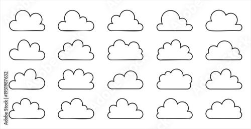 Set of cloud icons vector illustration, various doodle clouds in cartoon style simple shape