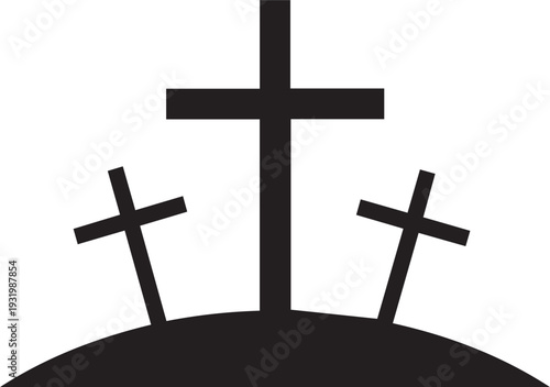 Three crosses on a hill in a simple silhouette