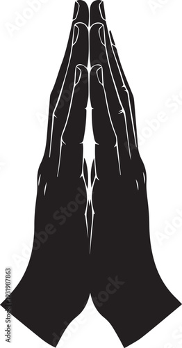 Praying hands in black silhouette with white outline