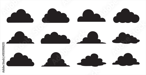 Various black cloud icons for weather forecasts and sky illustration