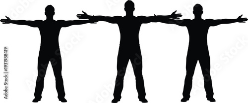 Male body silhouette in T pose, front view human anatomy reference isolated on white background vector illustration