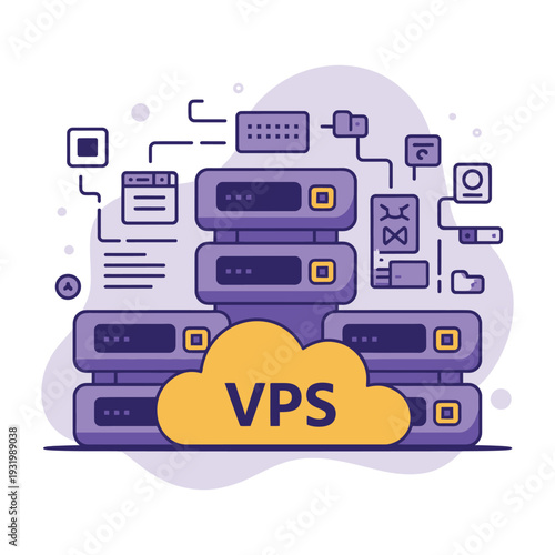 Virtual Private Server illustration shows stacked hardware racks.
