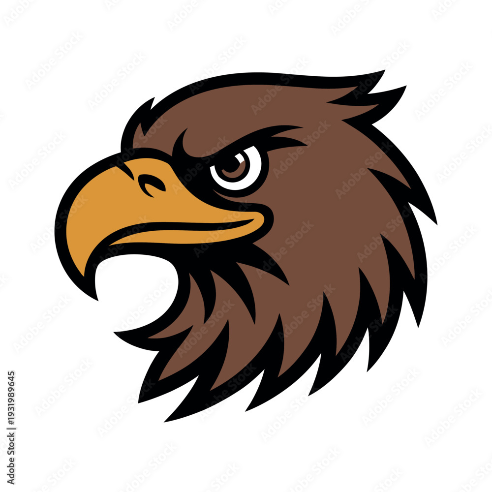 Fototapeta premium A cartoon eagle head with a fierce expression on a white background