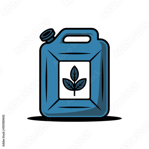 A blue gas can with a plant logo on the front for eco-friendly or sustainable products