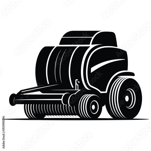 Round Hay Baler Machine Vector Illustration - Modern Agricultural Farm Equipment Icon for Harvesting, Forage Processing, and Industrial Agriculture Industry Isolated on White