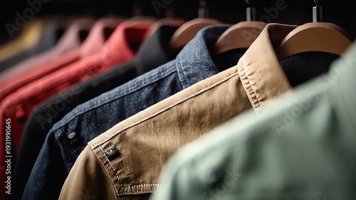 A warm, inviting image displaying a variety of clothing options. Perfect for illustrating concepts of fashion, style, choice, and personal expression.