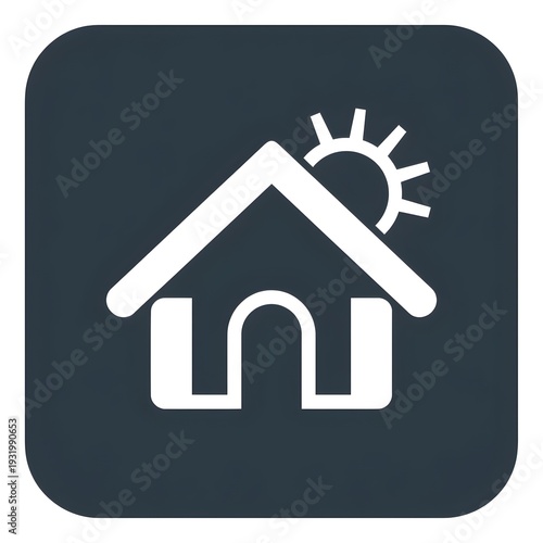 Simple house icon with sun symbolizing home and energy