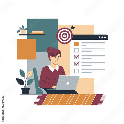 Remote work concept with person using laptop and target focus