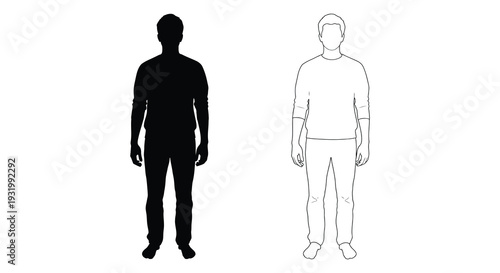 Two male figures one dark and one light presented as a stark silhouette