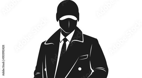 Stylized man in coat and tie a striking black silhouette