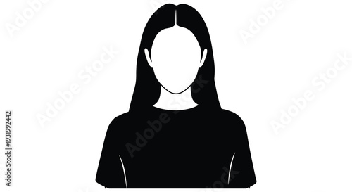 Black silhouette of a woman with long hair facing forward silhouette