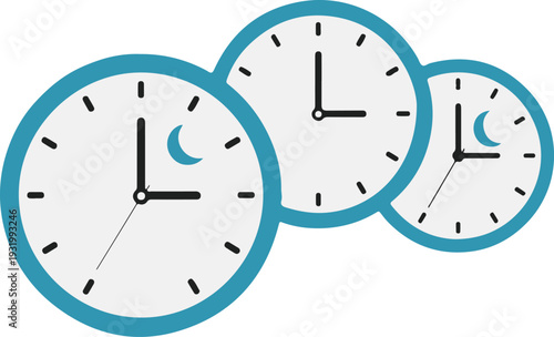 Day and Night World Time Zones: Clocks on a Global Map Illustrating Time Differences Across Continents
