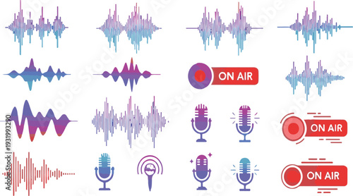 Energetic Audio Waves & 'On Air' Icon: Vibrant Sound Visualization for Broadcast and Music Concepts