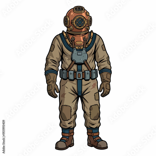 Classic antique deep sea diving suit full body