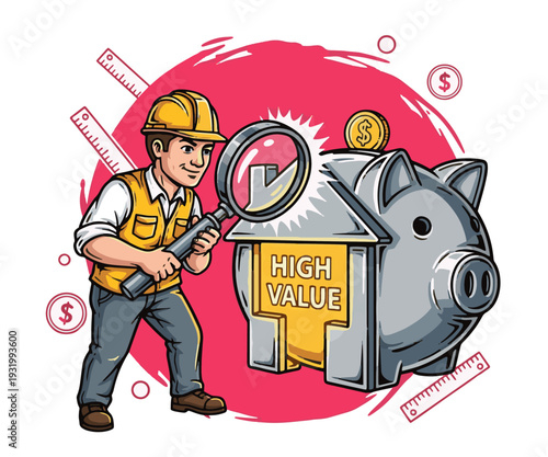 Businessman examining high value investment opportunities with magnifying glass