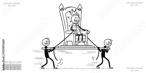 Stick Figure Cartoon King Carried on Throne by Servants