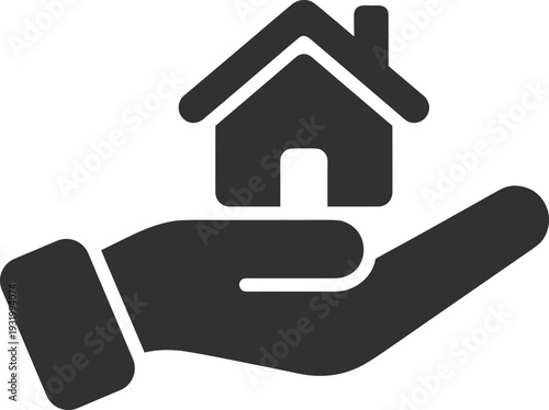 Hand holding house icon symbolizing property ownership and care