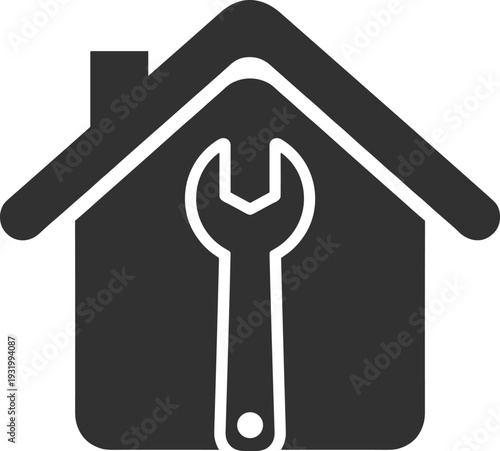 Wrench inside house icon for home repair maintenance and renovation services