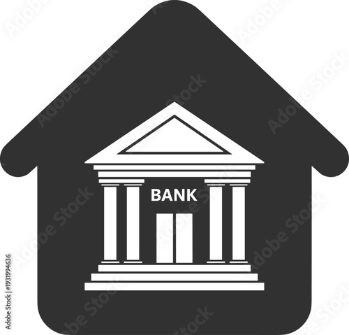 Home banking services icon, house with bank building symbol, financial transaction