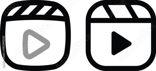 Clapper board icon set. Open and closed movie clapper. Vector EPS 10, Photo and video icon set. Icons of photography, image, photo gallery, video camera and photo camera. Diaphragm icon. image, video