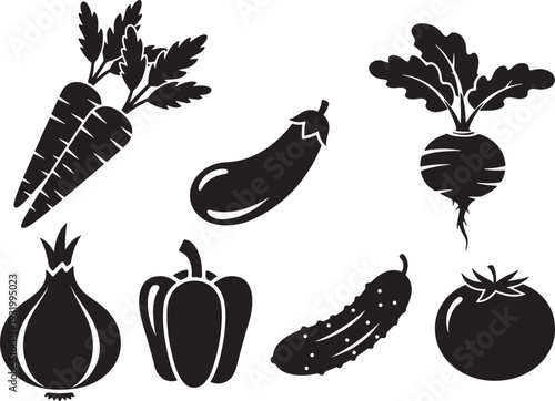 Healthy Vegetable icon set. carrot, eggplant, beet, onion, bell pepper, cucumber, tomato
