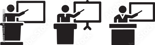 Presentation Icon Set – Speaker at Podium Vector
