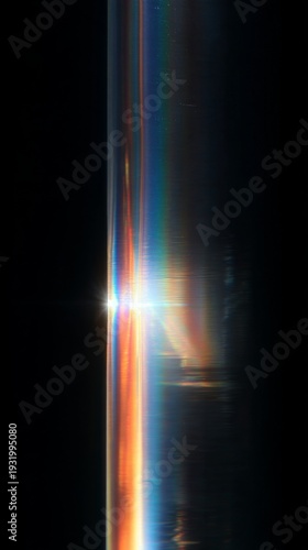 Light leaks Lens flare holographic effect vertical background. Texture of retro film overly, image with scratch, dust and lights