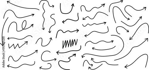 Intricate network of black arrows on white background