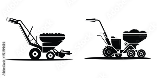 Rice Transplanter and Agricultural Machine Silhouettes Set - Modern Farm Equipment Vector for Rice Planting and Crop Cultivation Icons