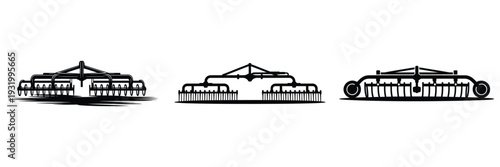 Agriculture Spring Tine Harrow and Disc Harrow Vector Silhouettes Set - Farm Cultivator, Soil Preparation Equipment, and Tractor Implements Icons for Farming Industry and Agribusiness Design