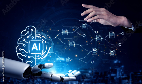 Tableau sur toile AI cloud workflow connects documents and data for text search, retrieval and process, support LLM secure collaboration, API compliance and efficient NLP enterprise information management