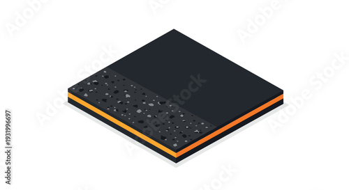 Isometric cross-section of asphalt pavement layers with granular stone detail
