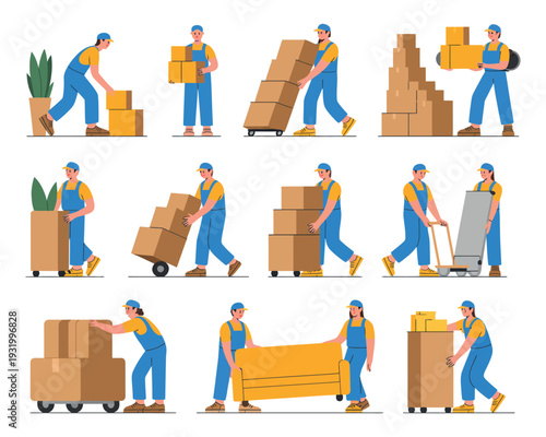 A team of professional movers transporting boxes and furniture with care and efficiency