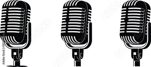 Vintage Retro Microphone Illustration Set for Podcast Audio Recording Music Performance Karaoke Radio Studio and Entertainment Industry Vector Icon Design Collection