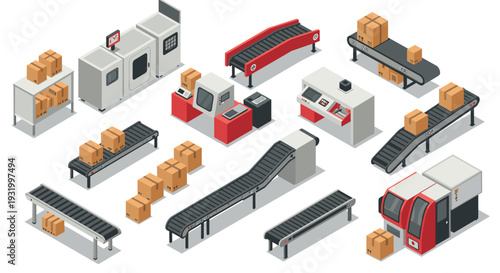 Isometric conveyor belt system and packaging machines for modern warehouses